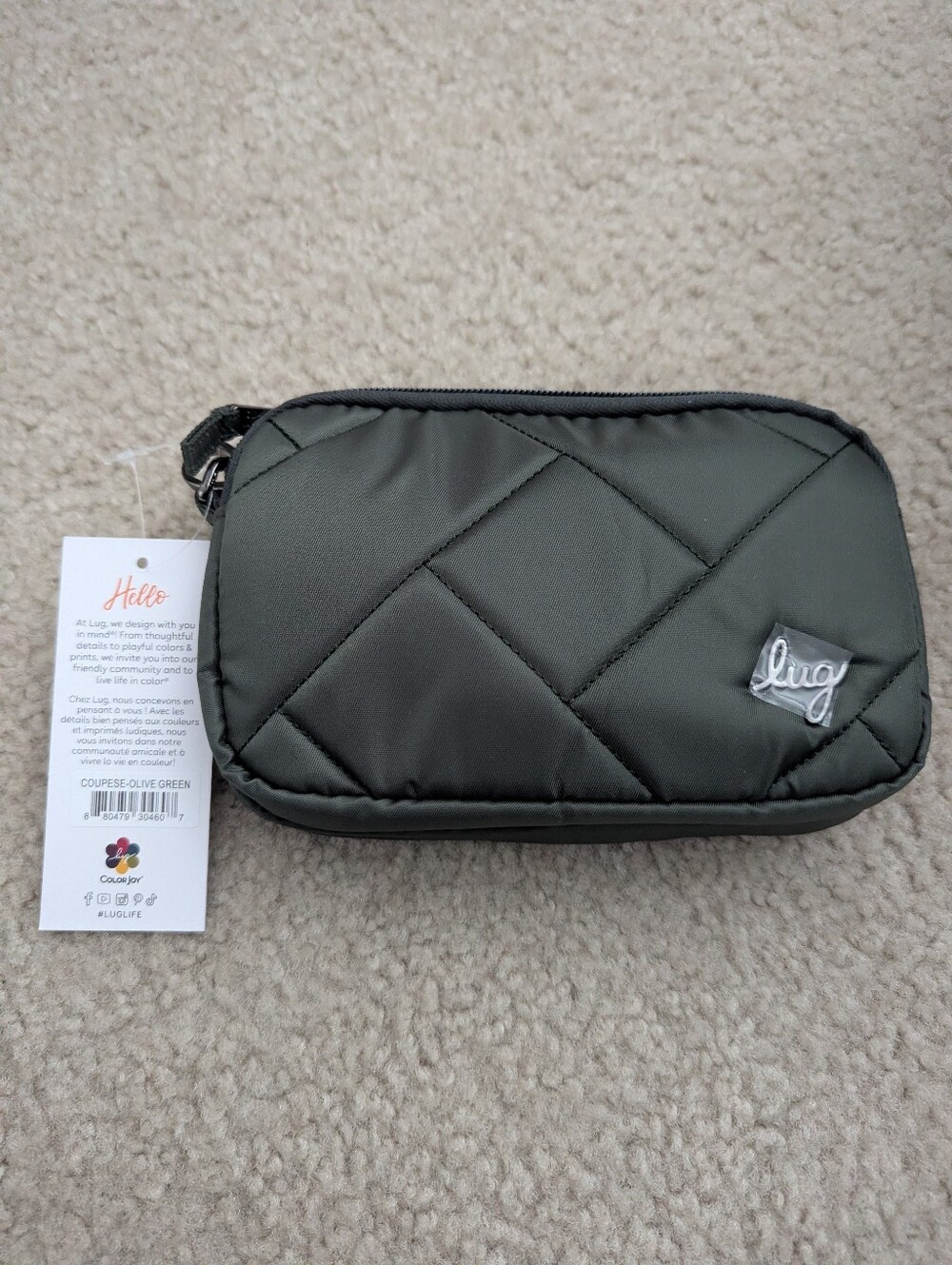 Lug Quilted Olive Green Zip Pouch. Coupe SE